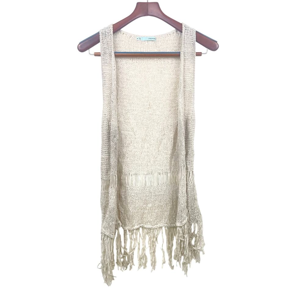 Kimono Vest M Fairy Grunge Fringe Crochet Festival‎ Boho Hippie Open Knit Cream